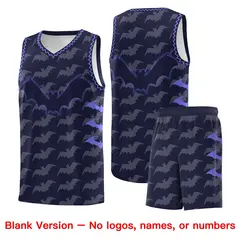 Navy Purple Bat Pattern Halloween Basketball Jersey 7