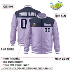 Navy Purple Color Block Letterman Varsity Full-Zip Jacket 2