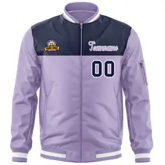 Navy Purple Color Block Letterman Varsity Full-Zip Jacket 3
