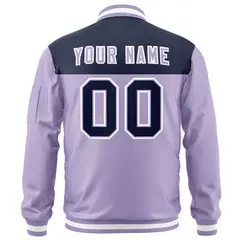 Navy Purple Color Block Letterman Varsity Full-Zip Jacket 4