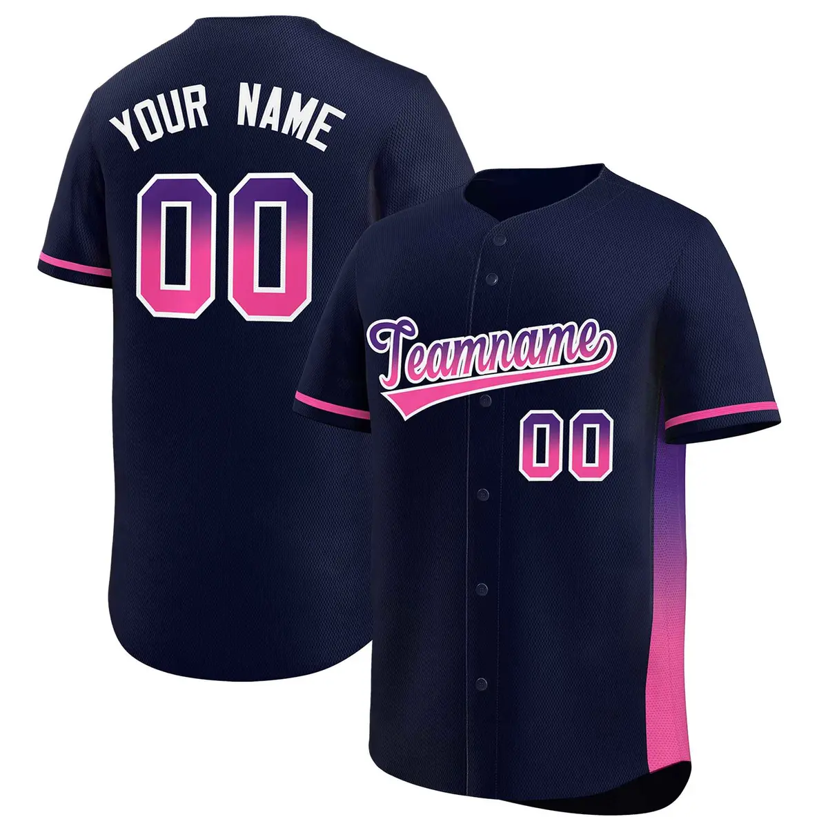 Navy Purple-Pink Gradient Side Baseball Jersey