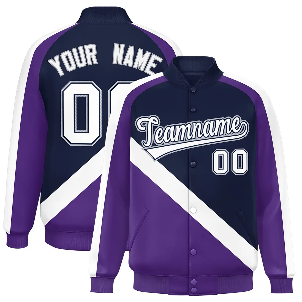 Navy Purple Raglan Varsity Letterman Baseball Jacket