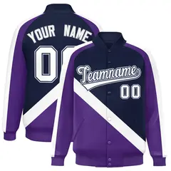 Navy Purple Raglan Varsity Letterman Baseball Jacket 1
