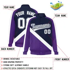 Navy Purple Raglan Varsity Letterman Baseball Jacket 2
