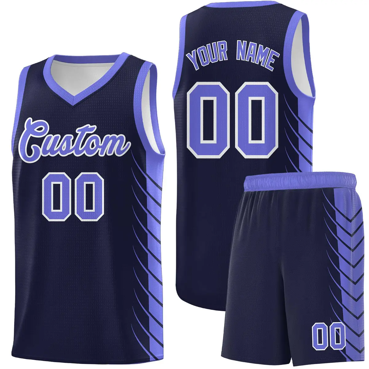 Navy Purple Side Symmetrical Line Pattern Basketball Jersey