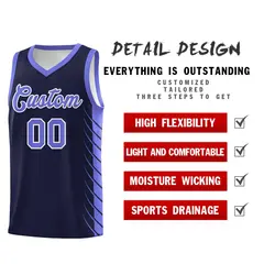 Navy Purple Side Symmetrical Line Pattern Basketball Jersey 2