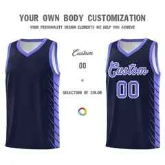 Navy Purple Side Symmetrical Line Pattern Basketball Jersey 3