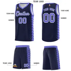 Navy Purple Side Symmetrical Line Pattern Basketball Jersey 5