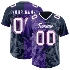 Navy Purple Split Lightning Pattern Football Jersey