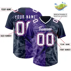 Navy Purple Split Lightning Pattern Football Jersey 2