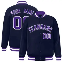 Navy Purple-White Classic Varsity Full-Snap Letterman Jacket