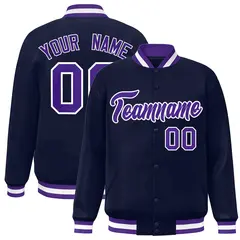Navy Purple-White Classic Varsity Full-Snap Letterman Jacket 1