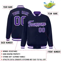 Navy Purple-White Classic Varsity Full-Snap Letterman Jacket 2