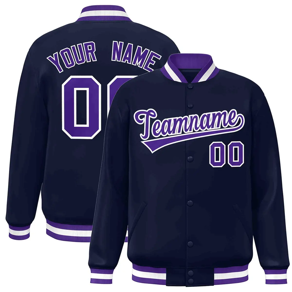 Navy Purple-White Classic Varsity Full-Snap Letterman Jacket