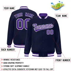 Navy Purple-White Classic Varsity Full-Snap Letterman Jacket 2