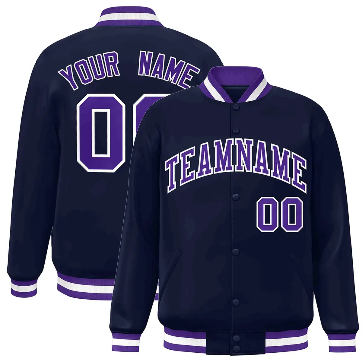 Navy Purple-White Classic Varsity Full-Snap Letterman Jacket
