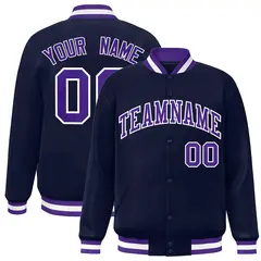 Navy Purple-White Classic Varsity Full-Snap Letterman Jacket 1