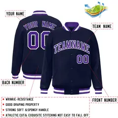 Navy Purple-White Classic Varsity Full-Snap Letterman Jacket 2