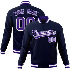 Navy Purple-White Classic Varsity Full-Snap Letterman Jacket 1