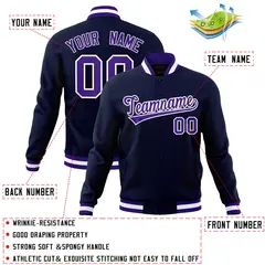 Navy Purple-White Classic Varsity Full-Snap Letterman Jacket 4