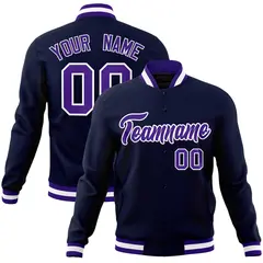 Navy Purple-White Classic Varsity Full-Snap Letterman Jacket 1