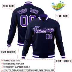 Navy Purple-White Classic Varsity Full-Snap Letterman Jacket 4