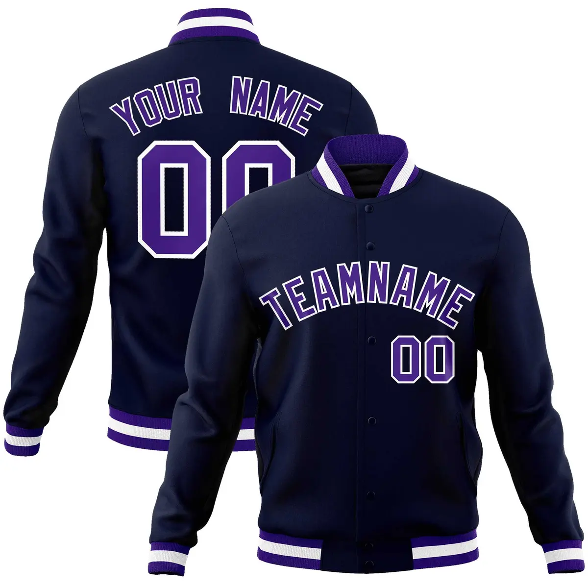 Navy Purple-White Classic Varsity Full-Snap Letterman Jacket