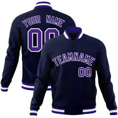 Navy Purple-White Classic Varsity Full-Snap Letterman Jacket 1