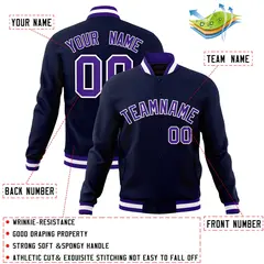 Navy Purple-White Classic Varsity Full-Snap Letterman Jacket 4