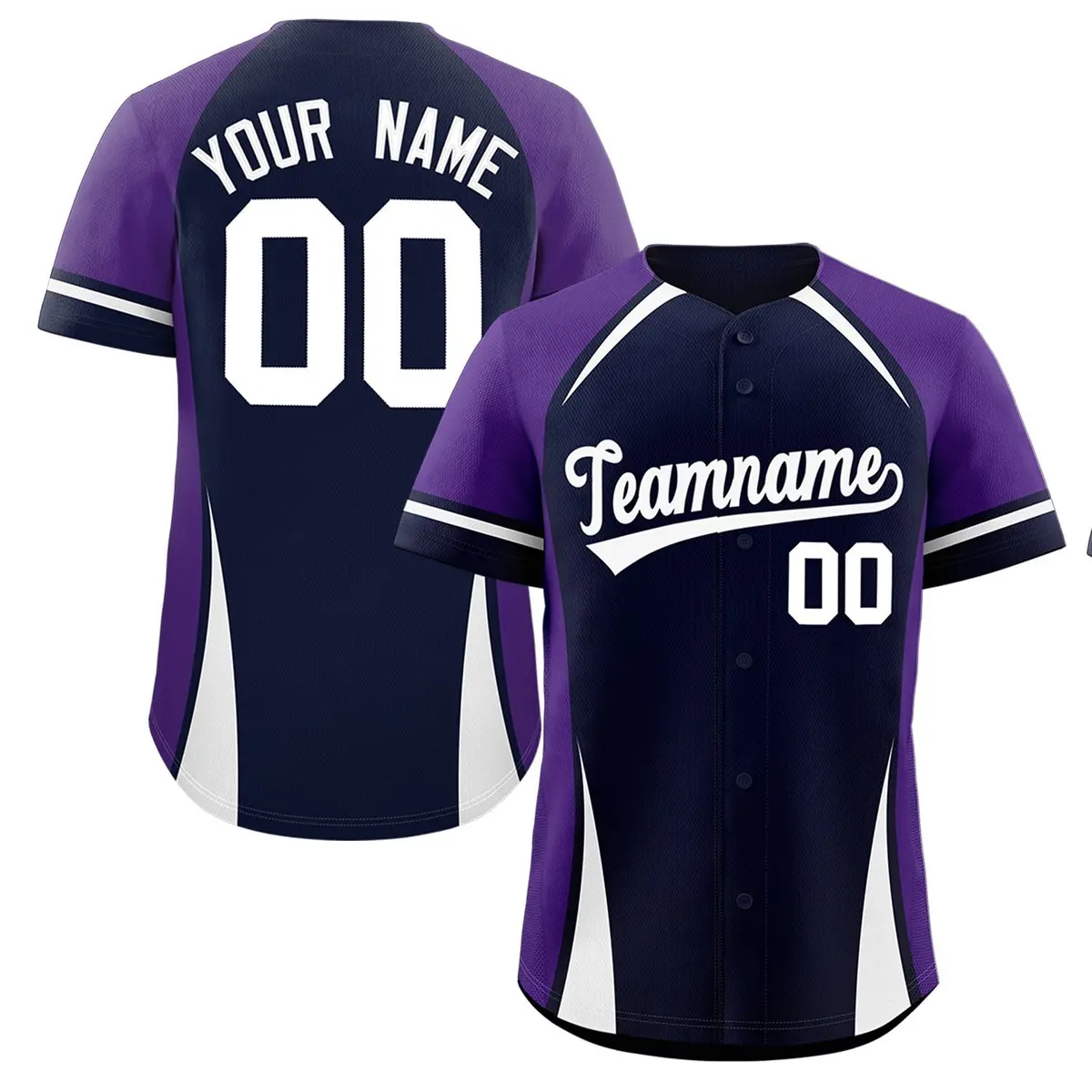 Navy Purple-White Color Block Authentic Baseball Jersey
