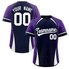 Navy Purple-White Color Block Authentic Baseball Jersey 1