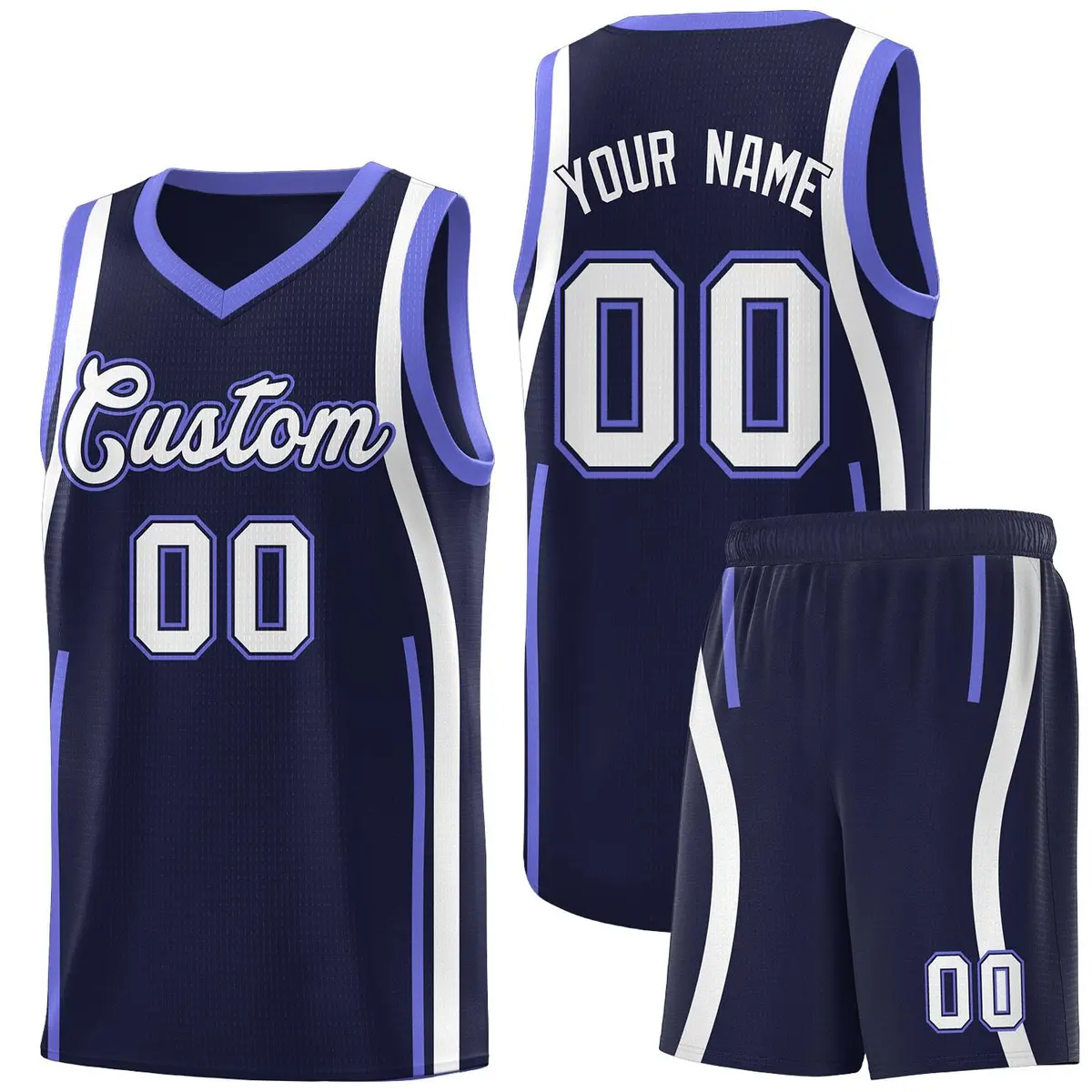 Navy Purple-White Ribbon Pattern Basketball Kits