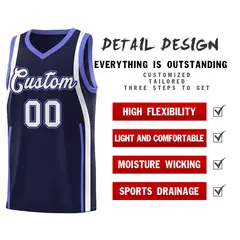 Navy Purple-White Ribbon Pattern Basketball Kits 2