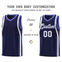 Navy Purple-White Ribbon Pattern Basketball Kits 3
