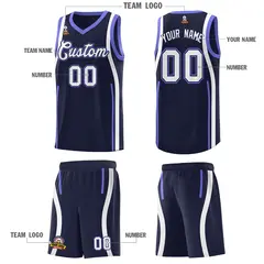 Navy Purple-White Ribbon Pattern Basketball Kits 5