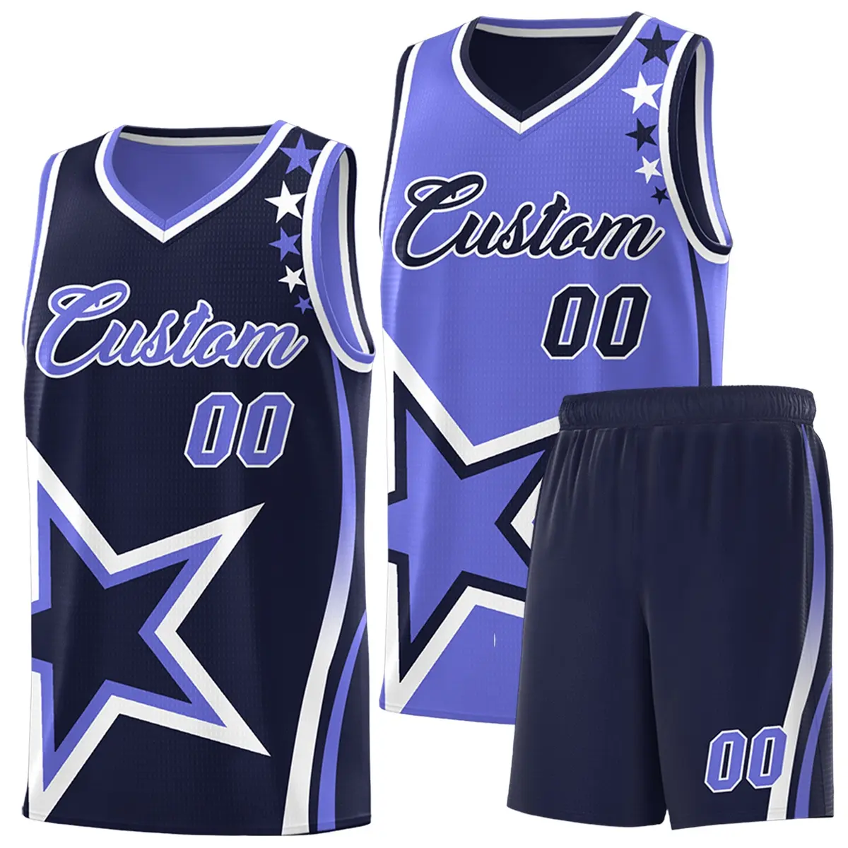 Navy Purple White Star Series Reversible Basketball Jersey