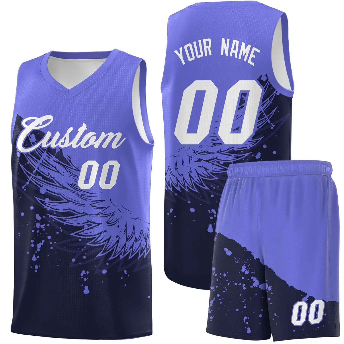Navy Purple Wing Pattern Basketball Sports Uniform Jersey