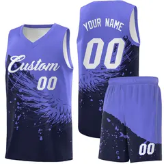 Navy Purple Wing Pattern Basketball Sports Uniform Jersey 1