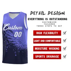 Navy Purple Wing Pattern Basketball Sports Uniform Jersey 2