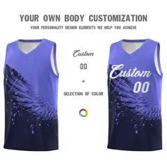 Navy Purple Wing Pattern Basketball Sports Uniform Jersey 3
