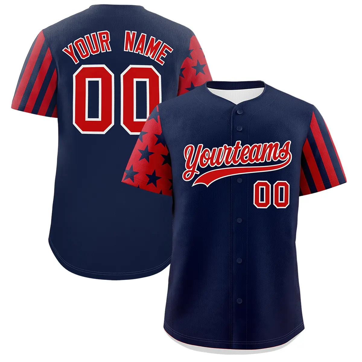 Navy Red American Flag Raglan Baseball Jersey