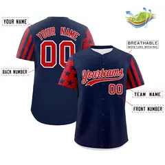 Navy Red American Flag Raglan Baseball Jersey 2