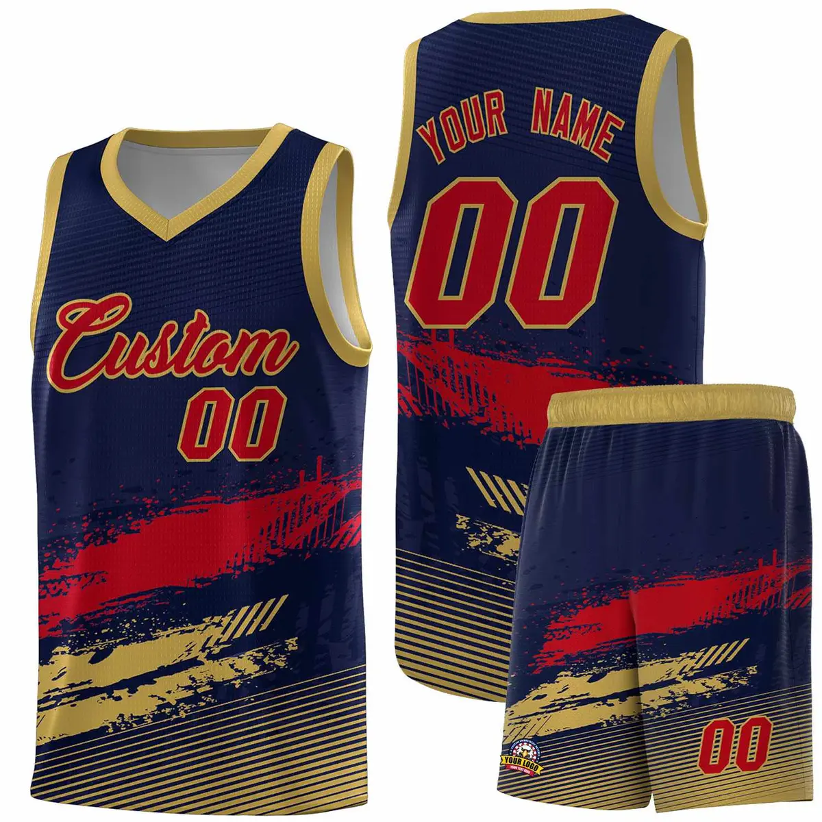 Navy Red and Old Gold Graffiti Basketball Jersey