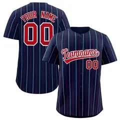 Navy Red and White Bi-Color Stripes Fashion Baseball Jersey