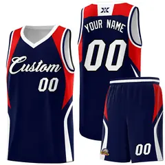 Navy Red and White Color Block Basketball Uniform Jersey