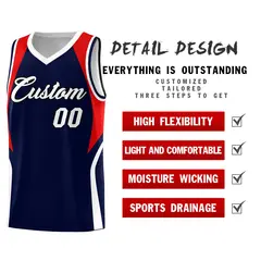 Navy Red and White Color Block Basketball Uniform Jersey 2