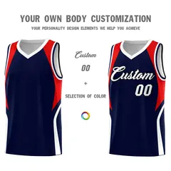 Navy Red and White Color Block Basketball Uniform Jersey 3