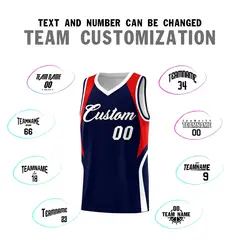 Navy Red and White Color Block Basketball Uniform Jersey 4
