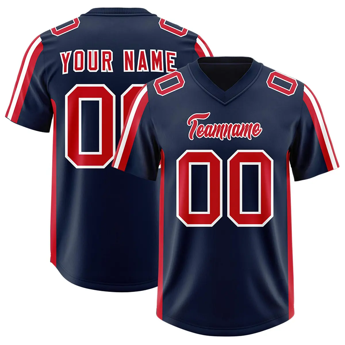 Navy Red and White Side Stripe Football Jersey