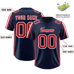 Navy Red and White Side Stripe Football Jersey 2
